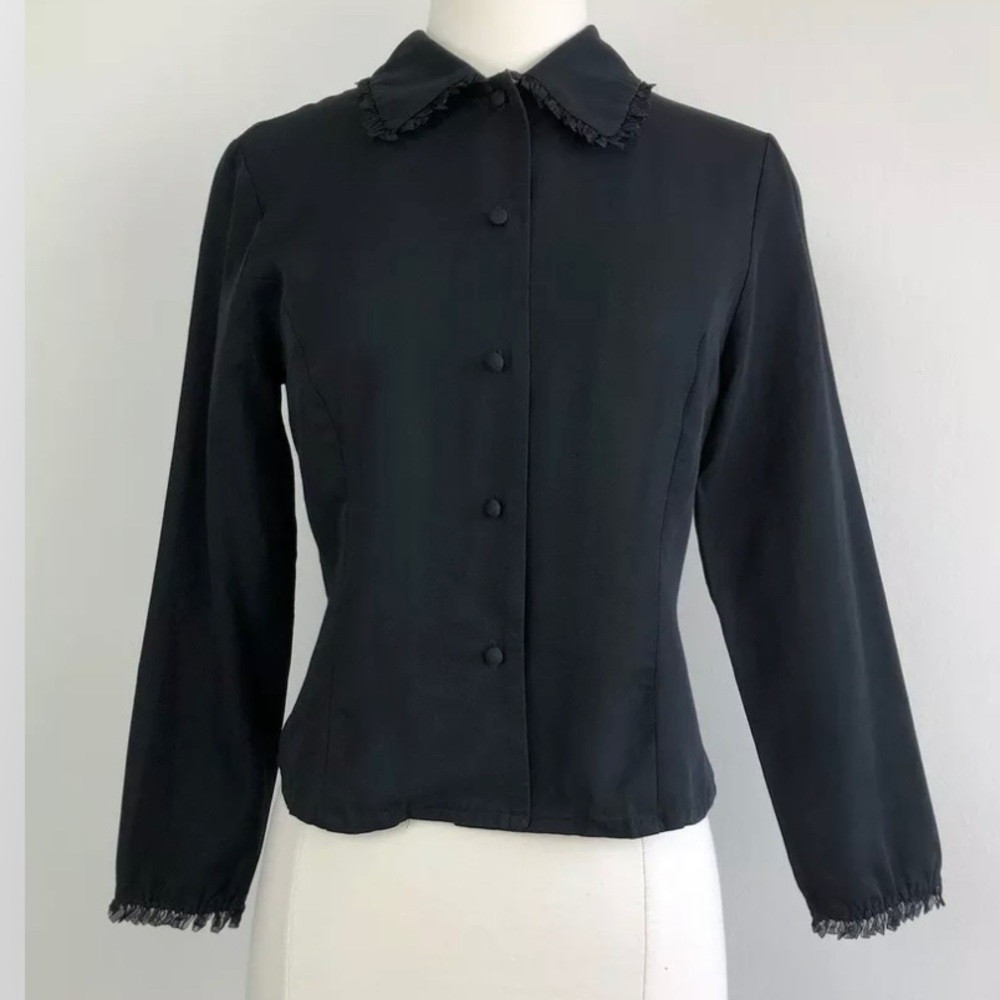 Very RARE Vintage 80’s JANET RUSSO Nantucket NYC Black Cropped Shirt Size 6